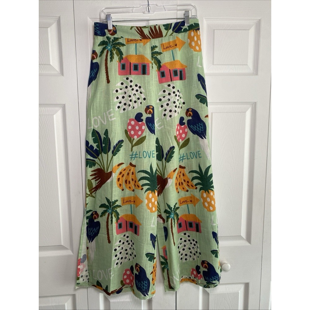 Z & L Europe Womens Large Green Wide Leg‎ Cotton Vacation Pants